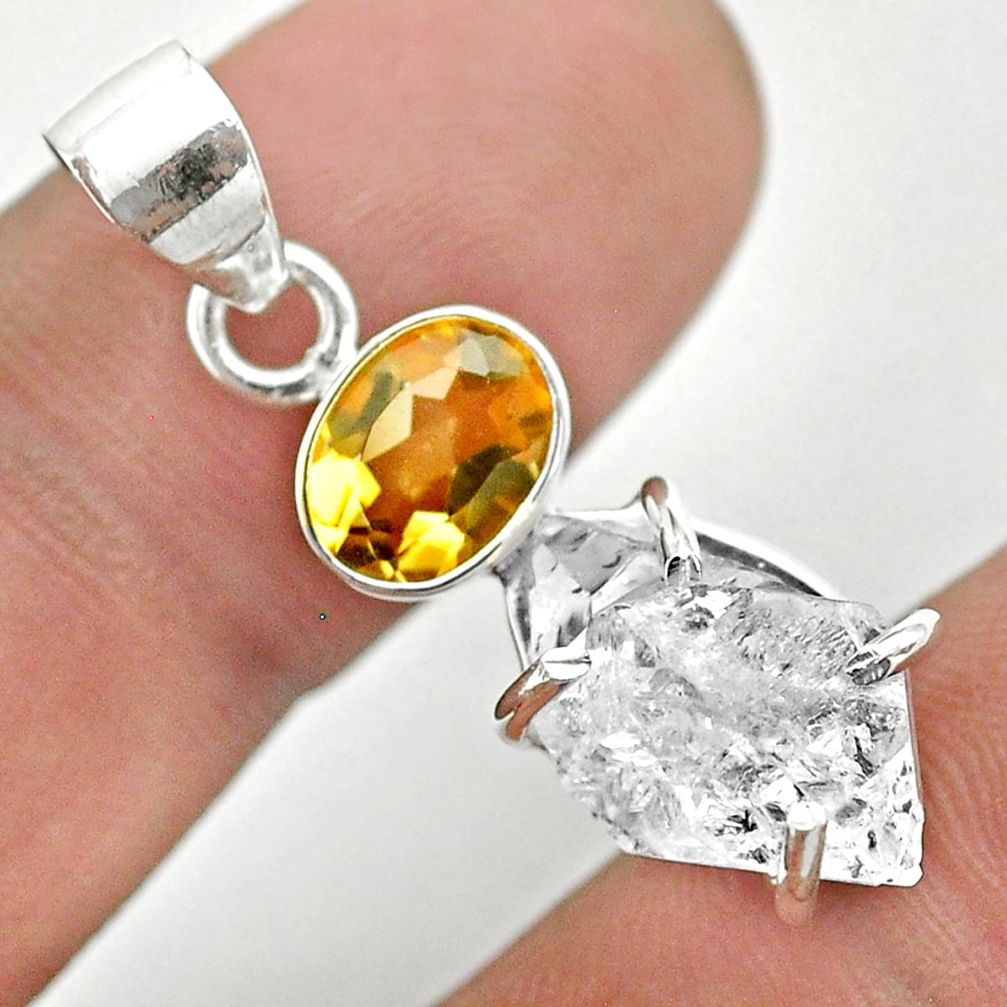 9.26cts natural white herkimer diamond citrine 925 silver pendant t50104