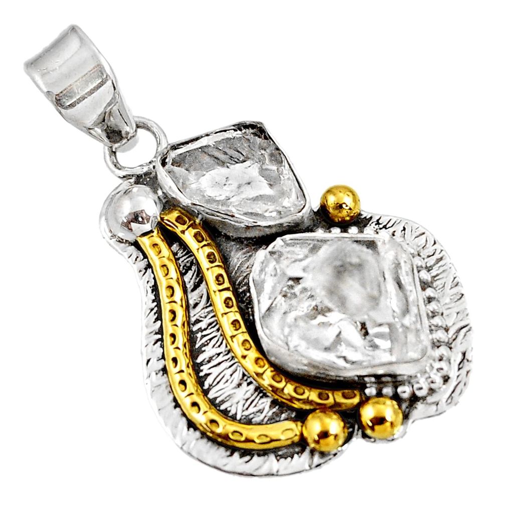  white herkimer diamond fancy 925 silver 14k gold pendant d39154