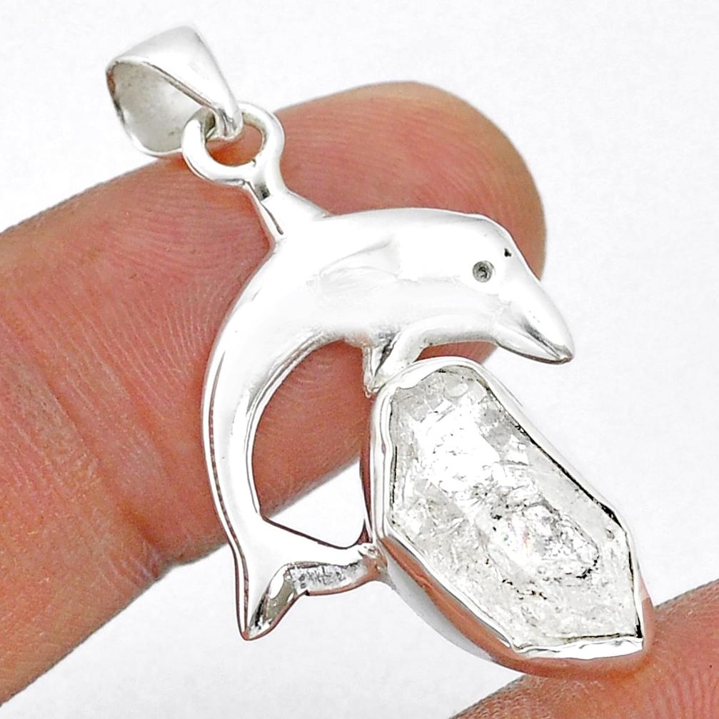 5.03cts natural white herkimer diamond fancy 925 silver dolphin pendant u77139