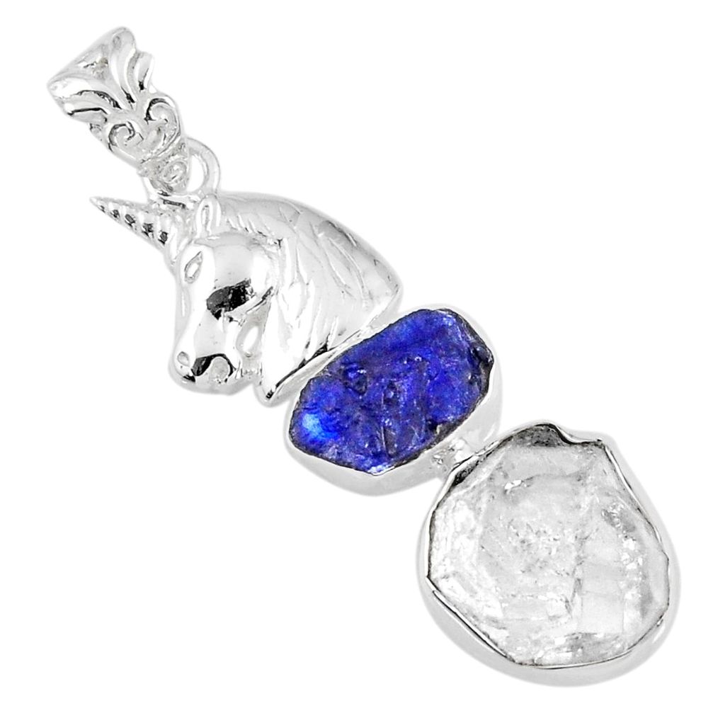 12.64cts natural white herkimer diamond fancy 925 silver horse pendant r57095