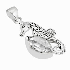 4.84cts natural white herkimer diamond fancy 925 silver seahorse pendant y74726