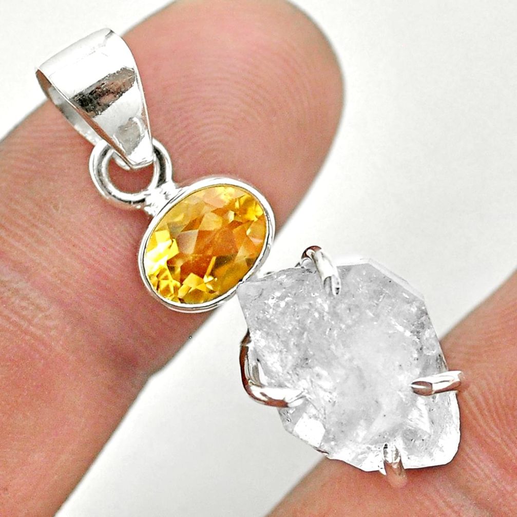 11.69cts natural white herkimer diamond fancy citrine 925 silver pendant t50105