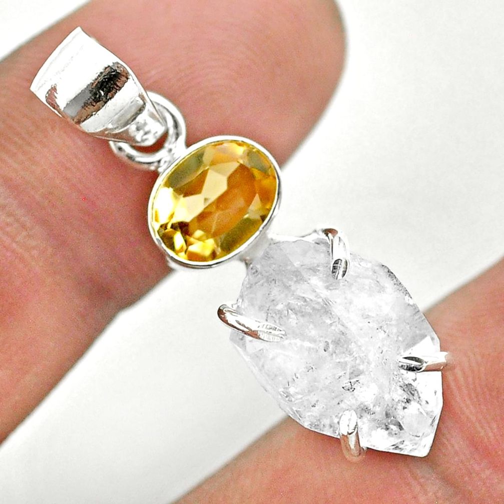 10.63cts natural white herkimer diamond fancy citrine 925 silver pendant t50106