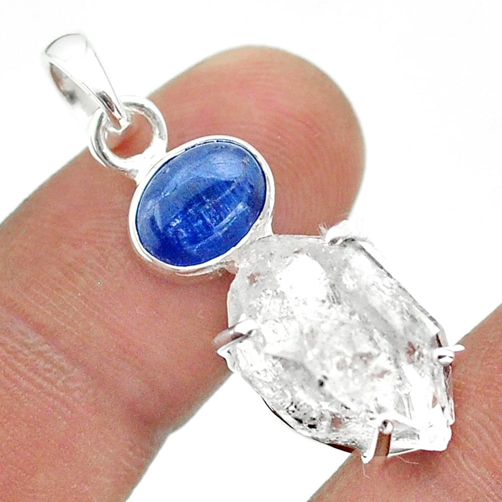 14.25cts natural white herkimer diamond fancy kyanite 925 silver pendant t49525