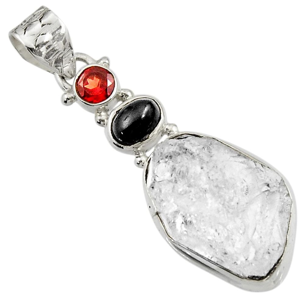 23.46cts natural white herkimer diamond obsidian eye 925 silver pendant d44961