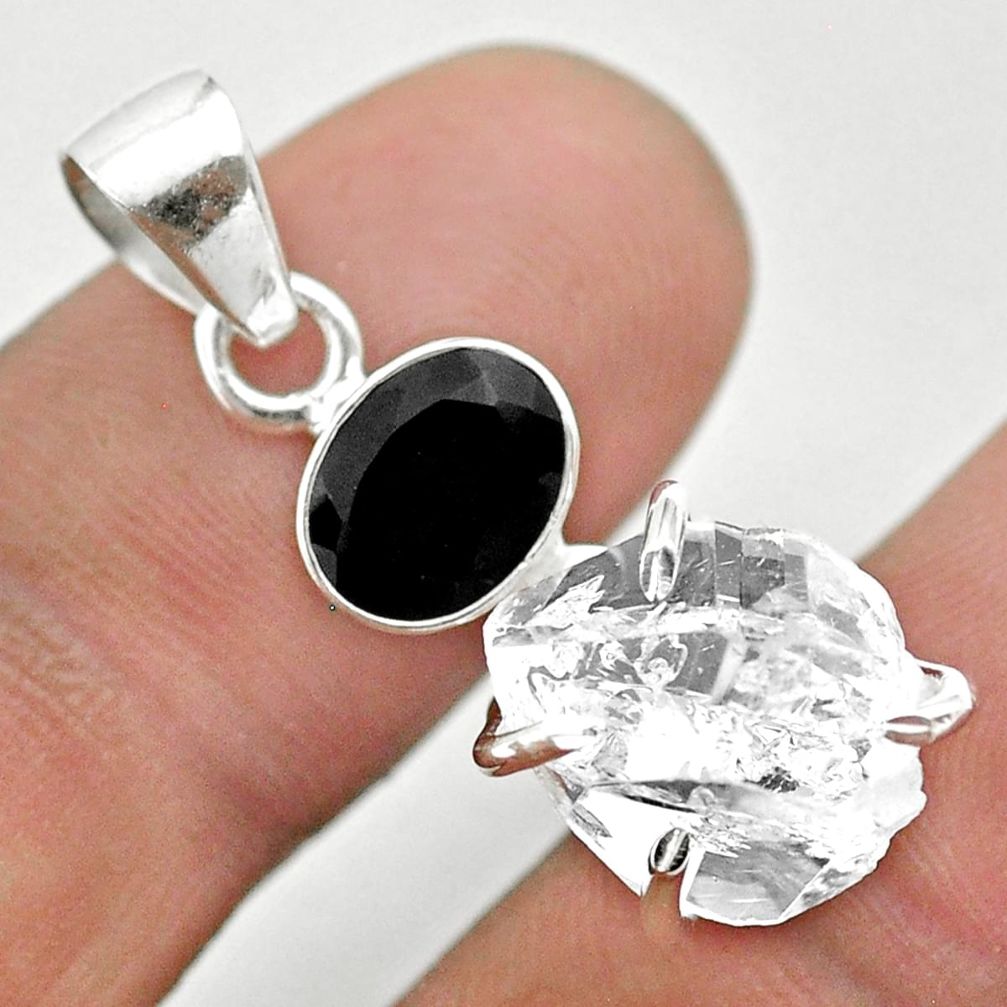 10.25cts natural white herkimer diamond onyx 925 sterling silver pendant t50129
