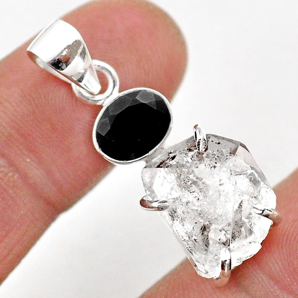 9.18cts natural white herkimer diamond onyx 925 sterling silver pendant t75889