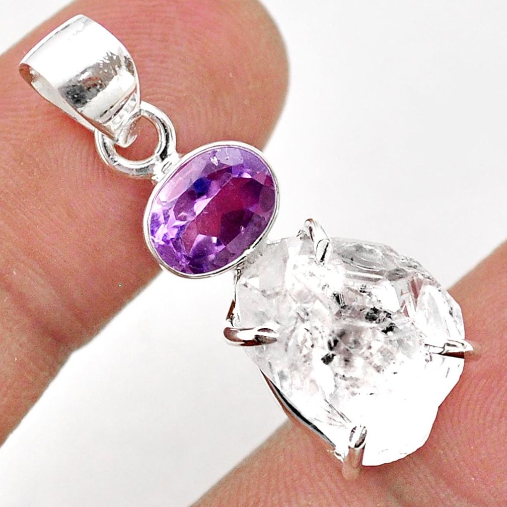 white herkimer diamond purple amethyst 925 silver pendant t75883
