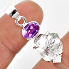 10.27cts natural white herkimer diamond purple amethyst silver pendant t75902