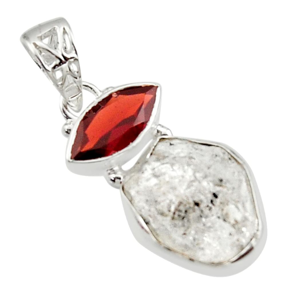 12.10cts natural white herkimer diamond red garnet 925 silver pendant r30091