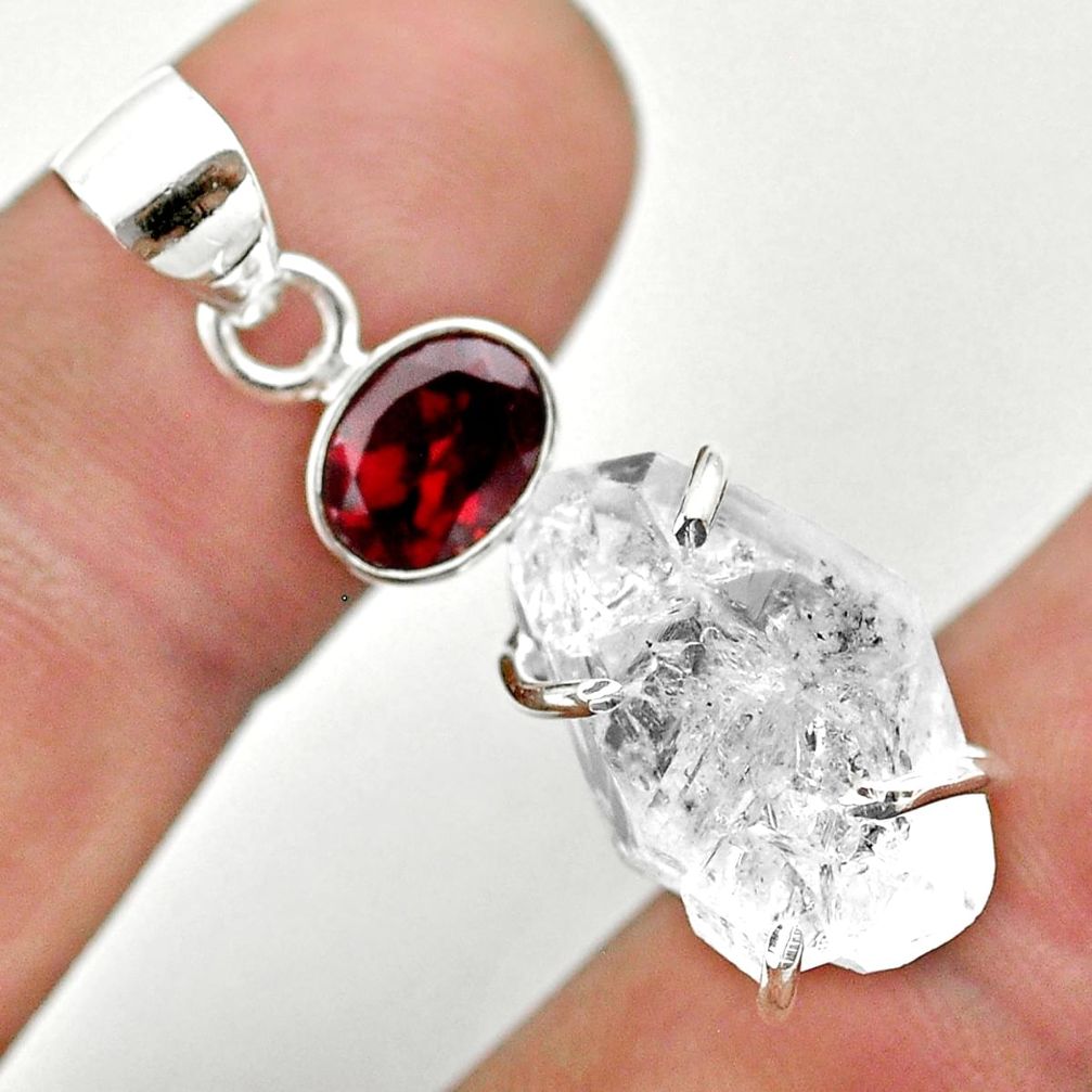14.27cts natural white herkimer diamond red garnet 925 silver pendant t50139