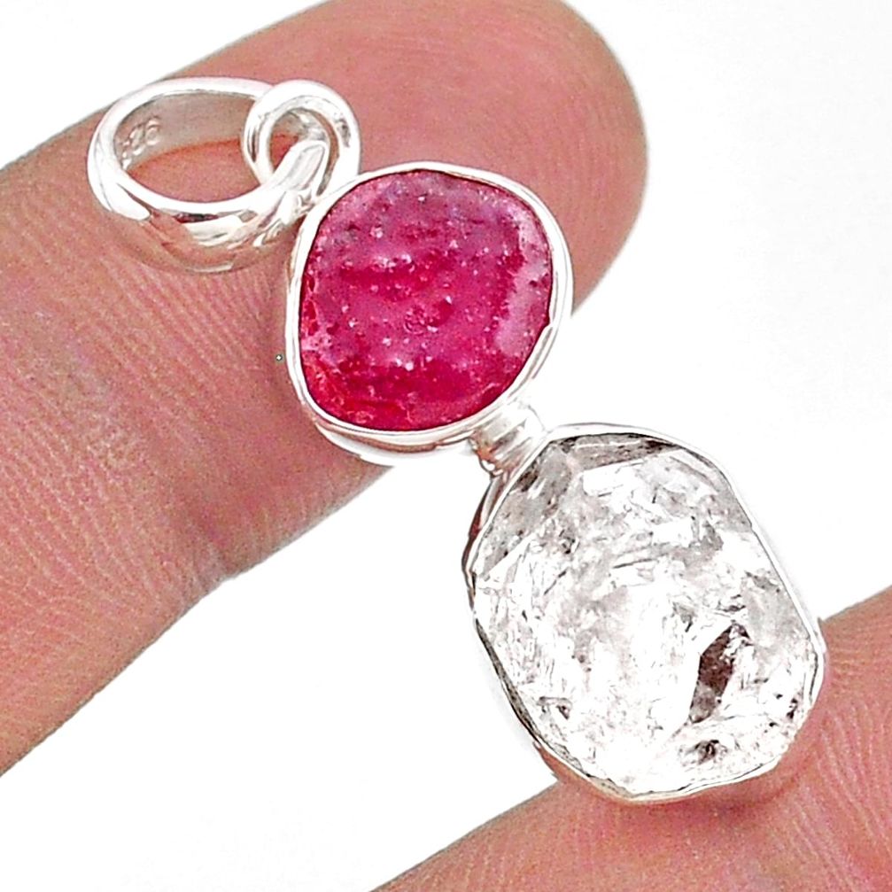 10.32cts natural white herkimer diamond ruby raw 925 silver pendant t49281