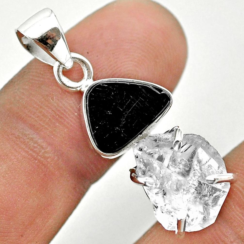 9.65cts natural white herkimer diamond shungite 925 silver pendant t50061