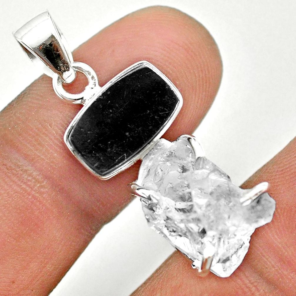 11.20cts natural white herkimer diamond shungite 925 silver pendant t50069