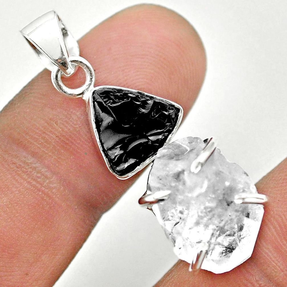 13.08cts natural white herkimer diamond shungite 925 silver pendant t50097