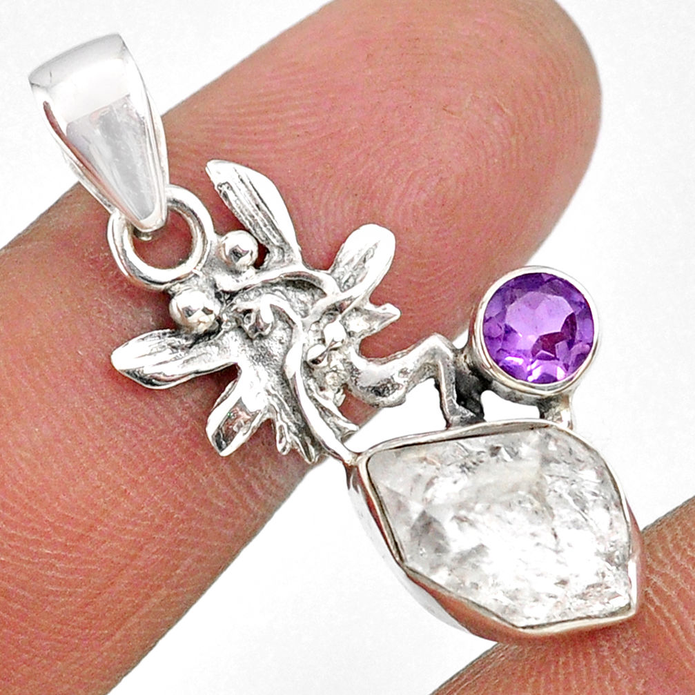 7.00cts natural white herkimer diamond silver angel wings fairy pendant r61407