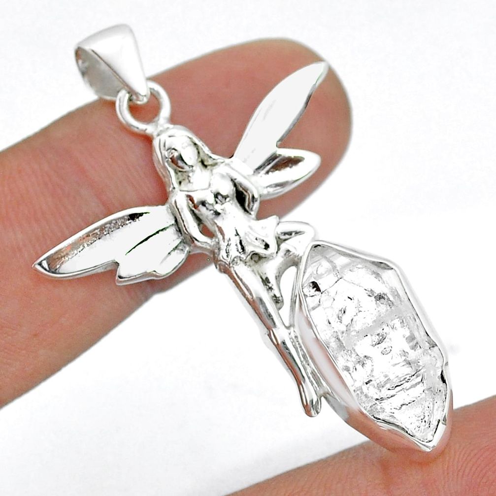 10.77cts natural white herkimer diamond silver angel wings fairy pendant u77143