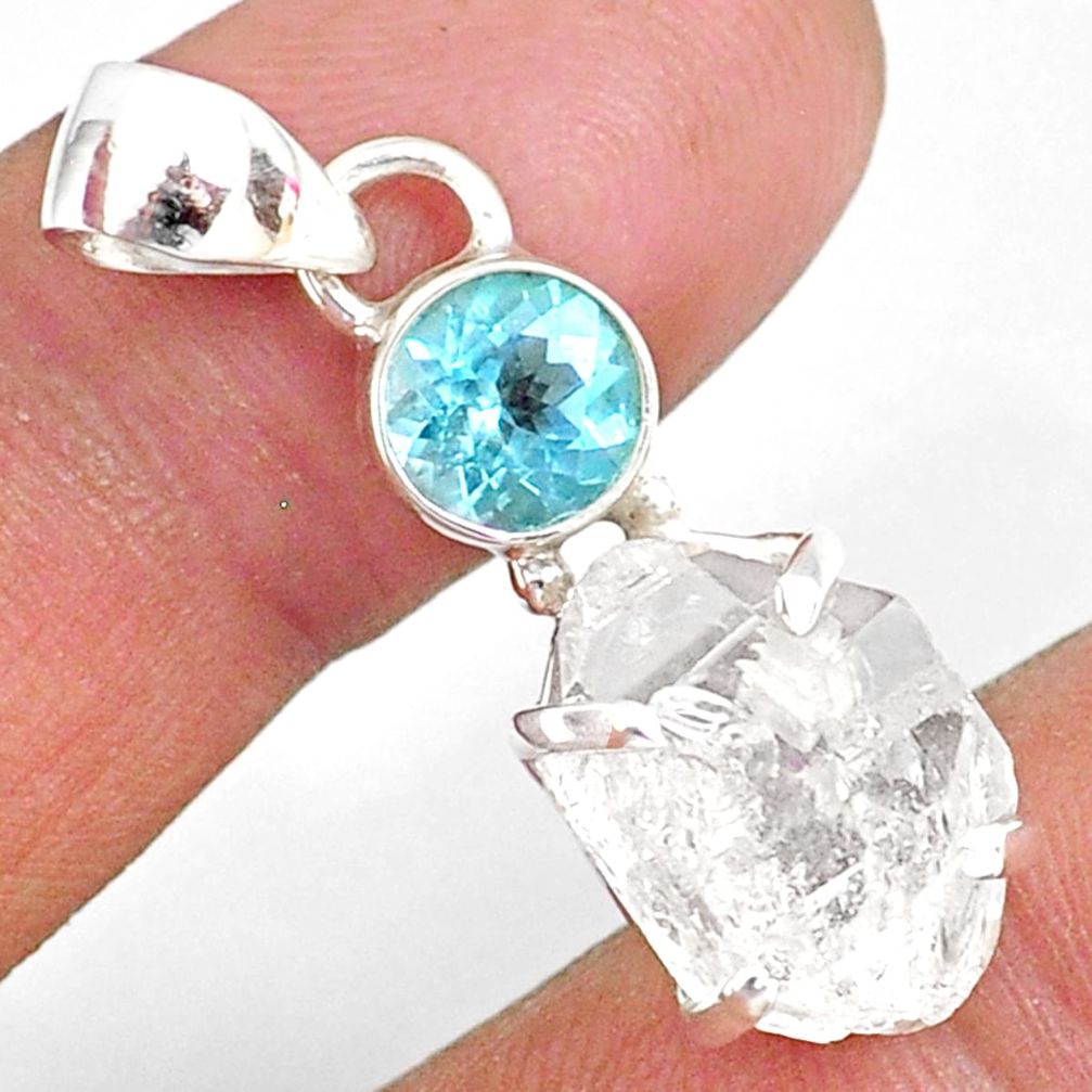 12.19cts natural white herkimer diamond topaz 925 sterling silver pendant r87800