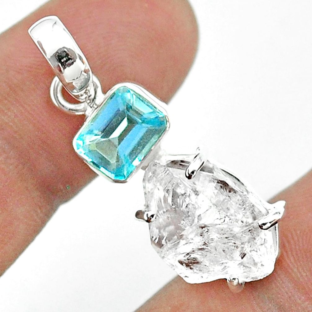 13.05cts natural white herkimer diamond topaz 925 sterling silver pendant t49519