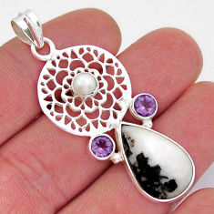 14.86cts natural white howlite amethyst 925 sterling silver pendant y20613
