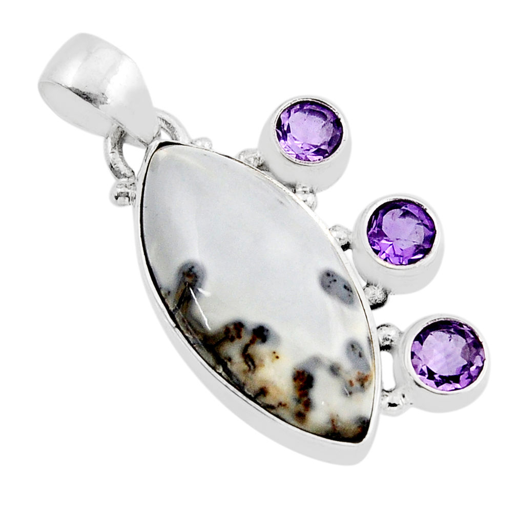 15.55cts natural white howlite amethyst purple amethyst silver pendant y53415
