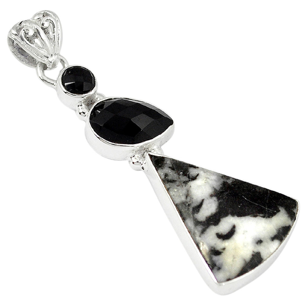 Natural white howlite onyx 925 sterling silver pendant jewelry j11398