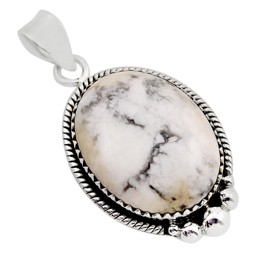 17.69cts natural white howlite oval 925 sterling silver pendant jewelry n1084
