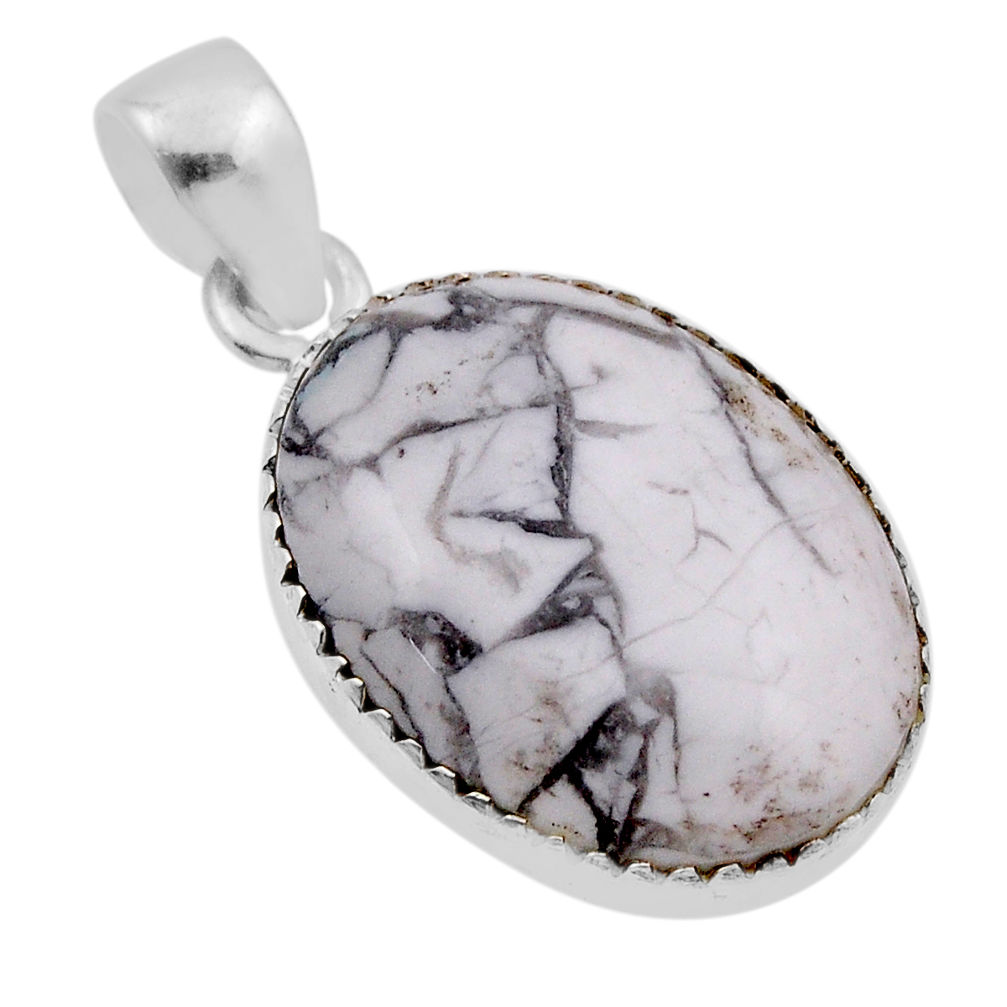 15.02cts natural white howlite oval 925 sterling silver pendant jewelry n27661