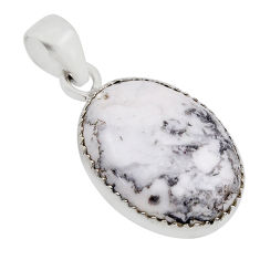 15.02cts natural white howlite oval 925 sterling silver pendant jewelry n27698