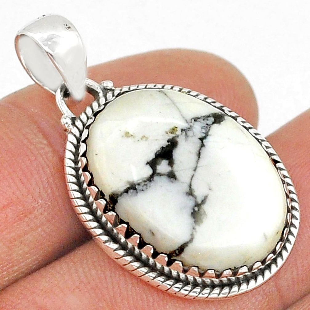 17.20cts natural white howlite oval 925 sterling silver pendant jewelry u87342