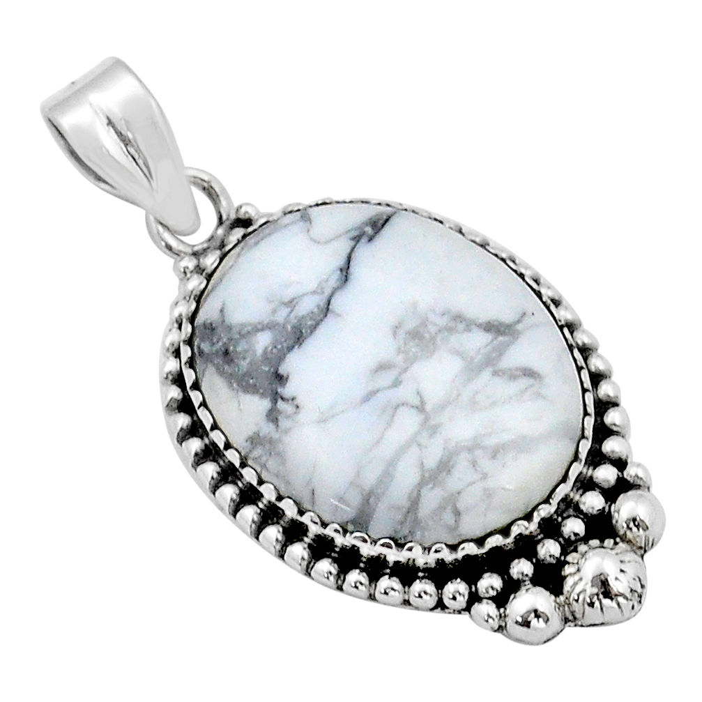 17.59cts natural white howlite oval 925 sterling silver pendant jewelry u89915