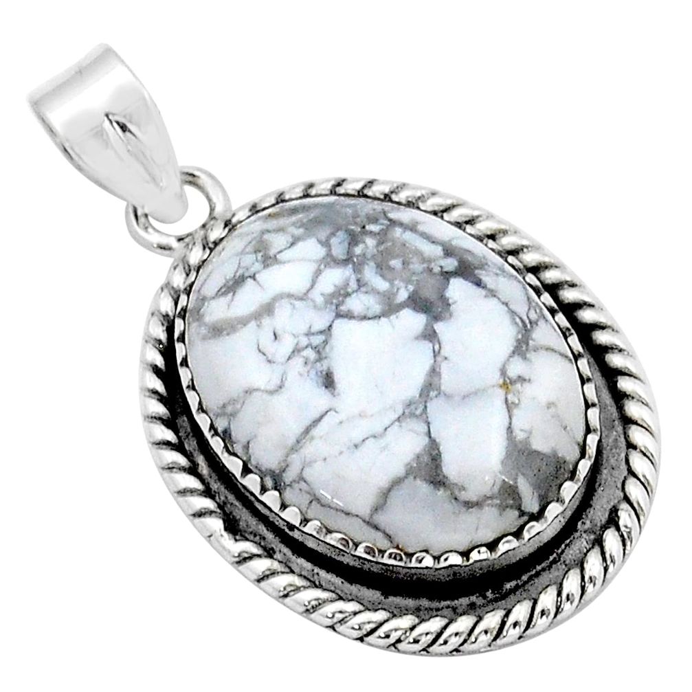 18.15cts natural white howlite oval 925 sterling silver pendant jewelry u89916