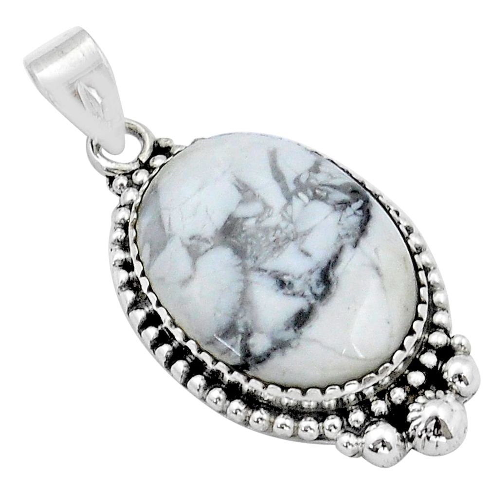 17.96cts natural white howlite oval 925 sterling silver pendant jewelry u89919