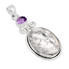 20.35cts natural white howlite oval amethyst 925 sterling silver pendant y66501