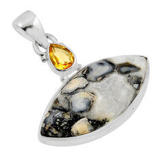 16.34cts natural white howlite yellow citrine 925 sterling silver pendant y53455