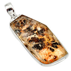 Clearance Sale- 34.94cts natural white marcasite in quartz 925 sterling silver pendant d42423