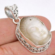 17.05cts natural white moonstone 925 sterling silver buddha charm pendant d49371