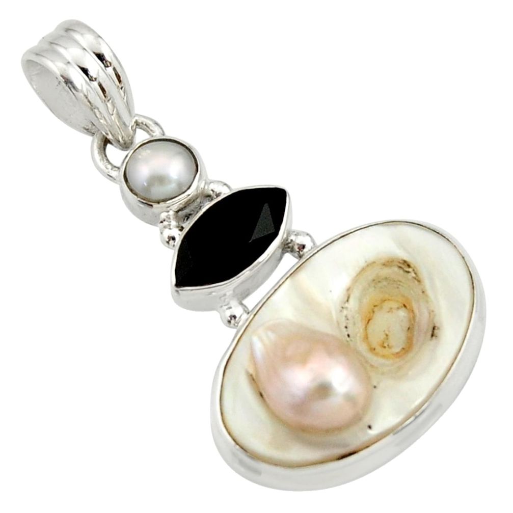13.66cts natural white mother of pearl onyx 925 sterling silver pendant r27392