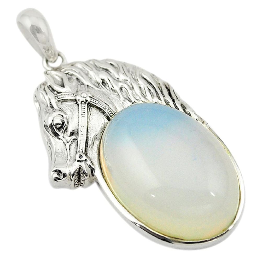 Natural white opalite 925 sterling silver horse pendant jewelry c21616