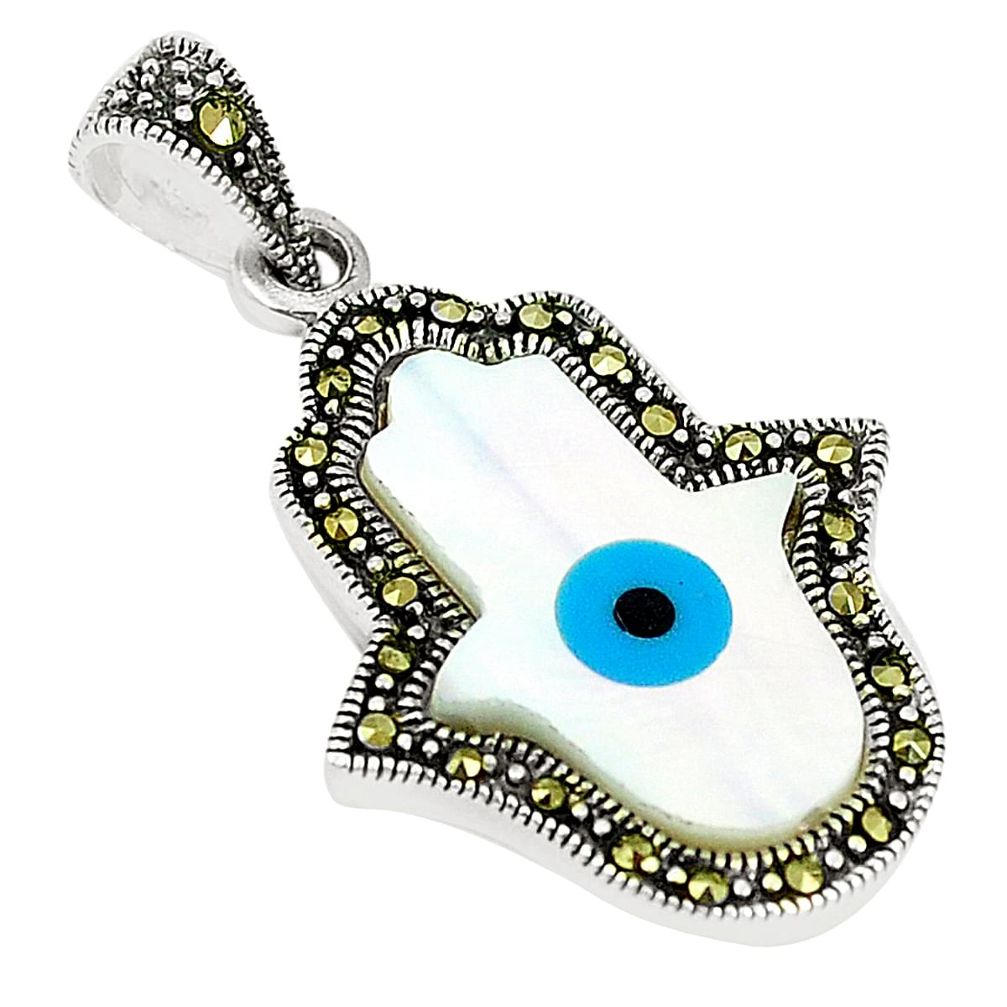 Natural white pearl 925 silver hand of god hamsa pendant jewelry c17199