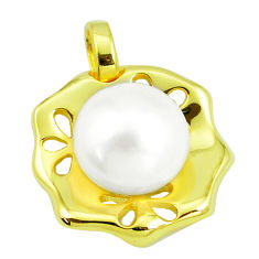 12.40cts natural white pearl 925 sterling silver 14k gold pendant jewelry c24038