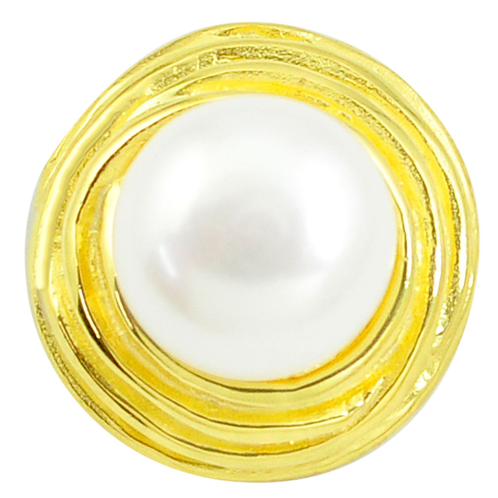 7.78cts natural white pearl 925 sterling silver 14k gold pendant jewelry c24039