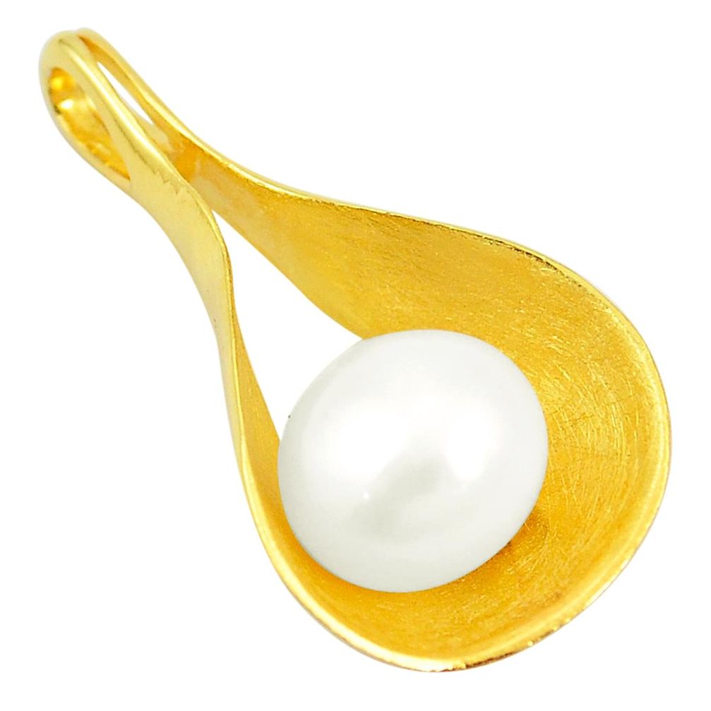 Natural white pearl 925 sterling silver 14k gold pendant jewelry c24123