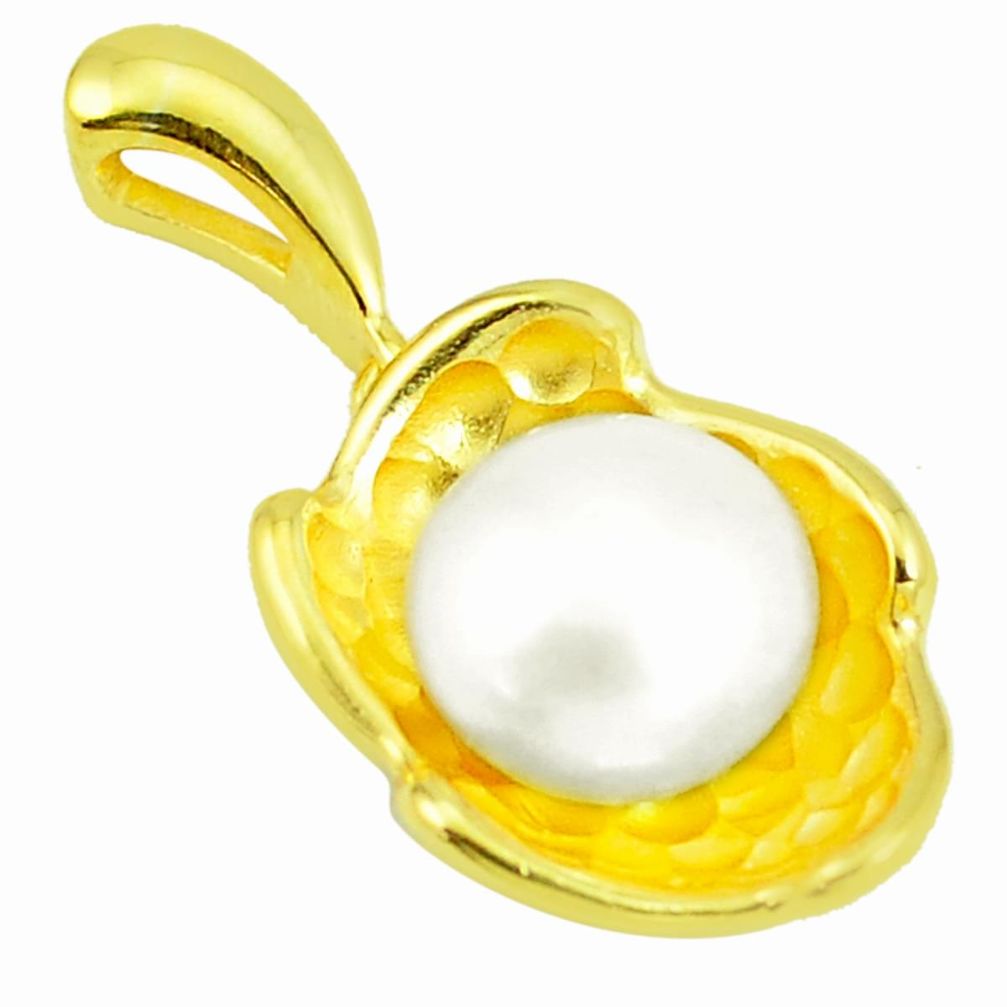 6.80cts natural white pearl 925 sterling silver 14k gold pendant jewelry c24126