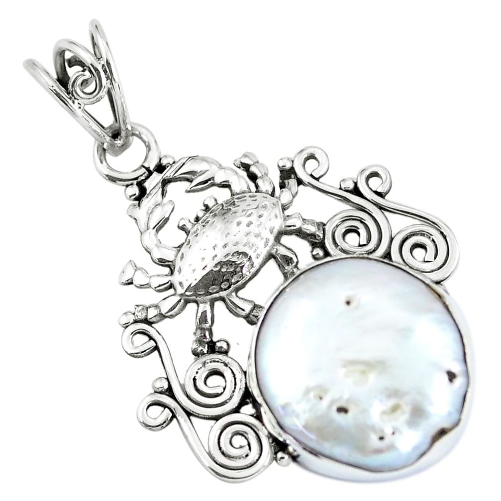  white pearl 925 sterling silver crab pendant jewelry p59756