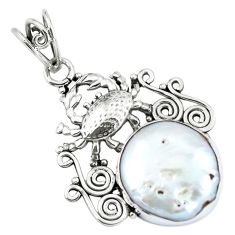 Clearance Sale- 12.36cts natural white pearl 925 sterling silver crab pendant jewelry p59756