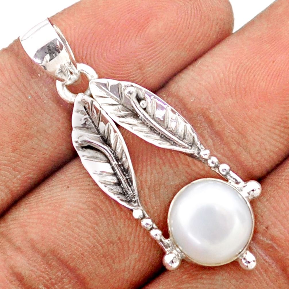 4.98cts natural white pearl 925 sterling silver deltoid leaf pendant t79976