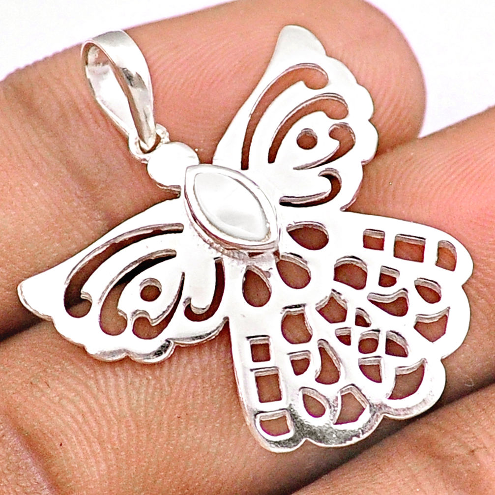 0.44cts natural white pearl 925 sterling silver dragonfly pendant jewelry u17535