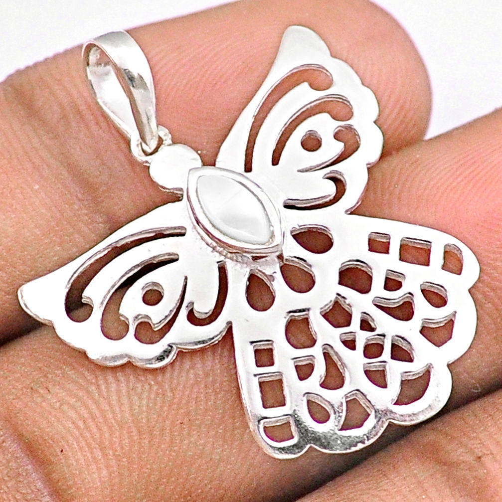 0.39cts natural white pearl 925 sterling silver dragonfly pendant jewelry u17553