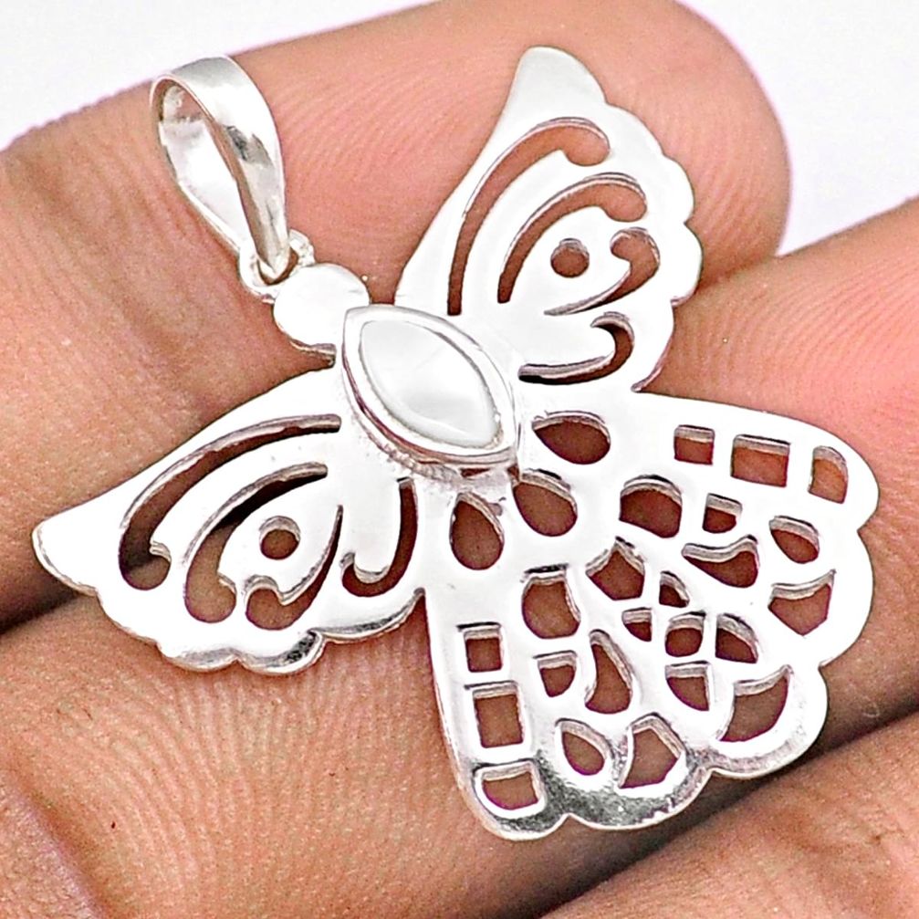 0.42cts natural white pearl 925 sterling silver dragonfly pendant jewelry u17556